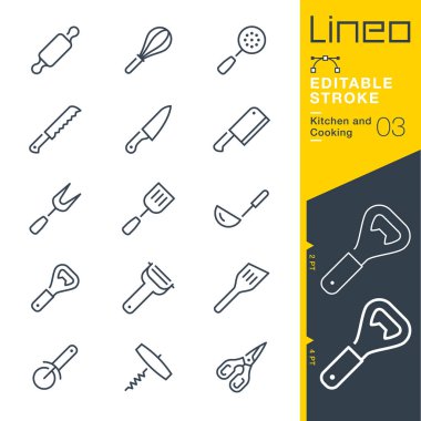 Lineo düzenlenebilir kontur - mutfak ve yemek satırı simgeler