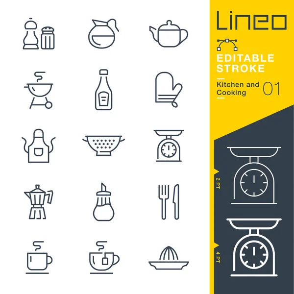 Linear Editierbarer Strich Symbole Für Küche Und Kochzeile — Stockvektor