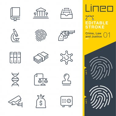 Lineo düzenlenebilir kontur - suç, hukuk ve adalet satır simgeler