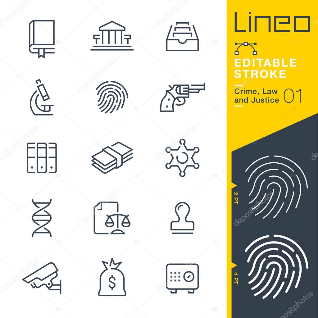 Lineo Editable Stroke - Crime, Law and Justice line icons