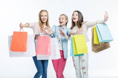 Women with shopping bags clipart