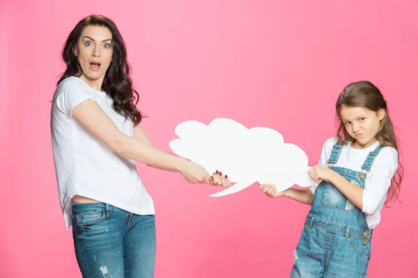 Moeder en dochter met tekstballon — Stockfoto