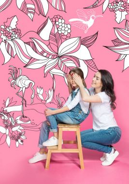 Beautiful mother and daughter  clipart
