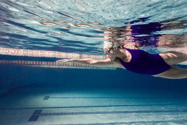 genç kadın yüzücü egzersiz yüzme havuzunda sualtı resim