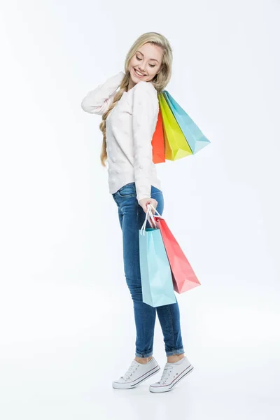 Mujer con bolsas de compras - foto de stock