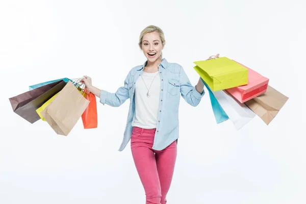 Femme avec sacs à provisions — Photo de stock