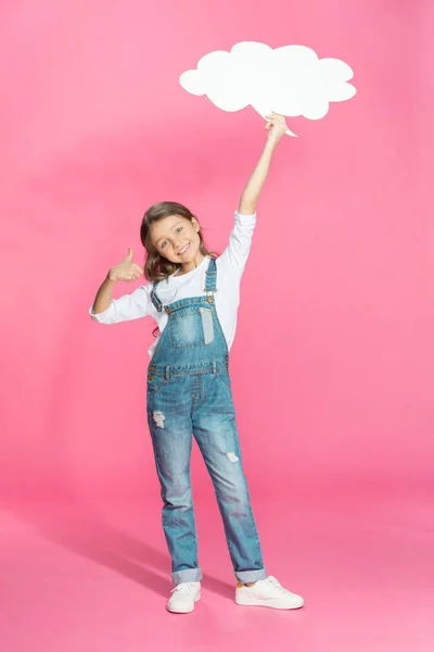 Niña con burbuja del habla - foto de stock