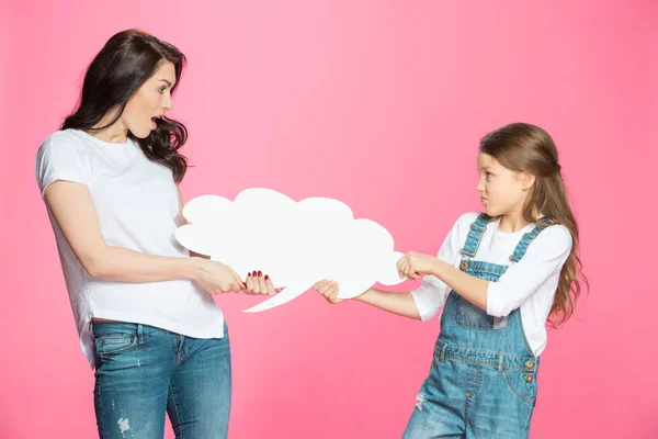 Mother and daughter with speech bubble — Stock Photo