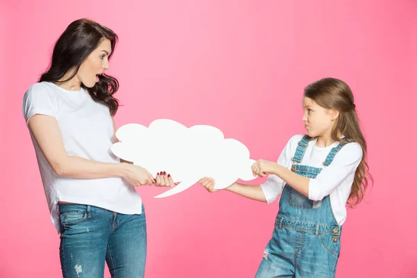 Madre e hija con burbuja del habla - foto de stock