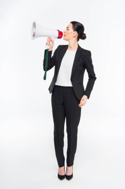 Businesswoman holding megaphone clipart
