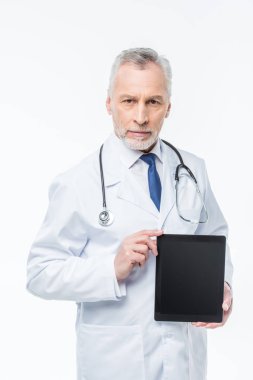 Doctor holding digital tablet clipart