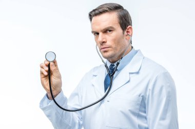 Male doctor with stethoscope clipart