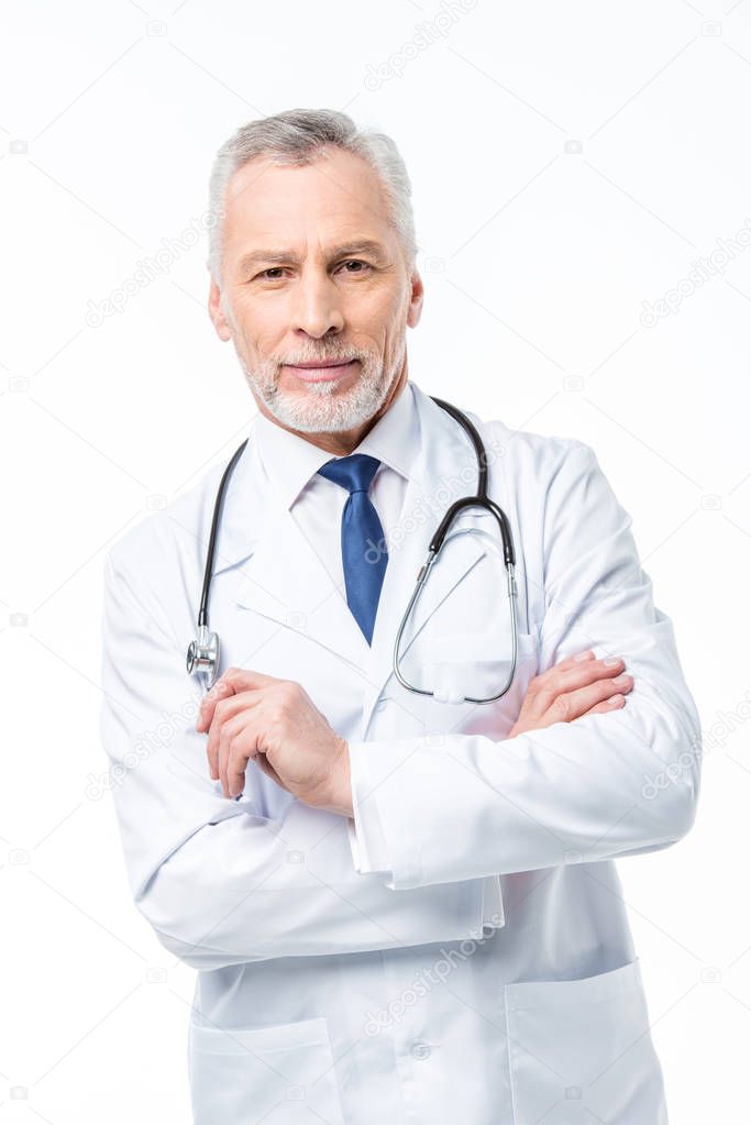 Mature doctor with stethoscope 
