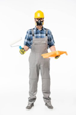 Workman with paint roller     clipart
