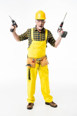 Workman holding electric drills clipart