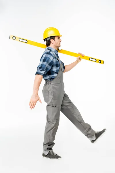 Workman with level tool — Stock Photo, Image