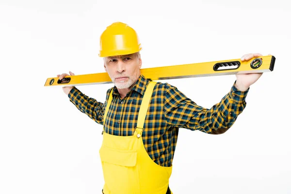 Workman med nivå verktyg — Stockfoto