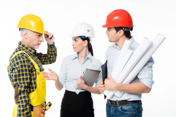 Two architects and workman — Stock Photo, Image