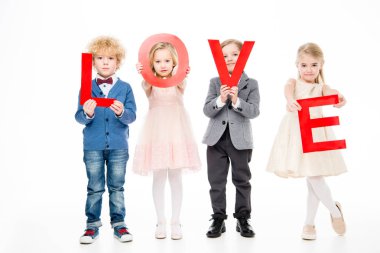 Kids holding word love  clipart