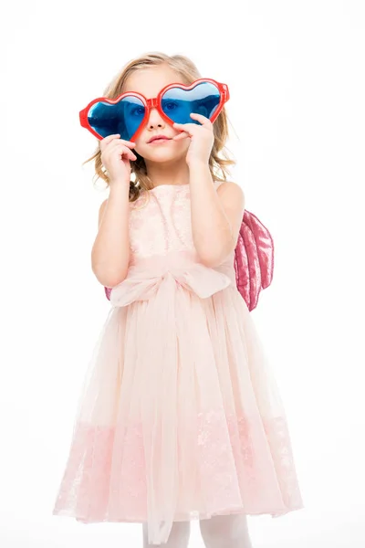 Menina em forma de coração óculos — Fotografia de Stock