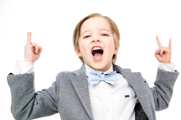 Boy showing rock sigh — Stock Photo, Image