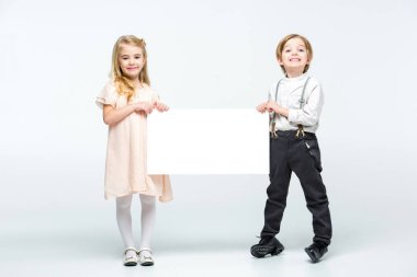 Kids holding blank card clipart