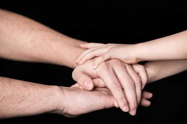 Father and child stacking hands — Stock Photo, Image