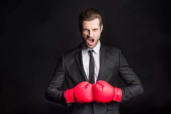 Zakenman in bokshandschoenen — Stockfoto