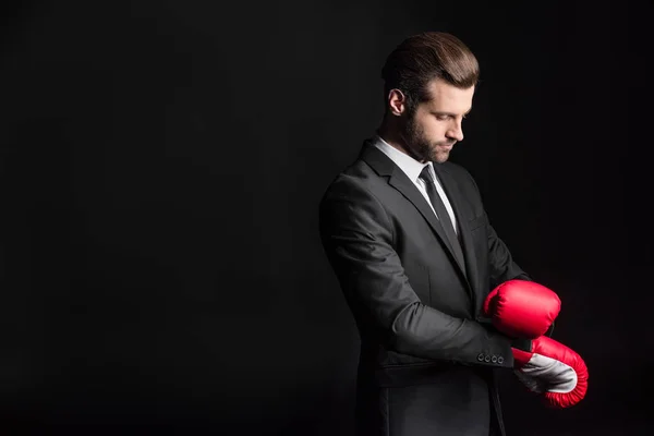 Empresário em luvas de boxe — Fotografia de Stock