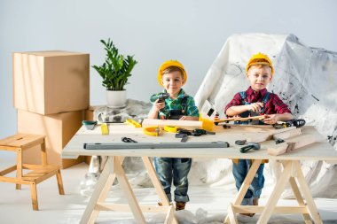 Little boys with tools clipart