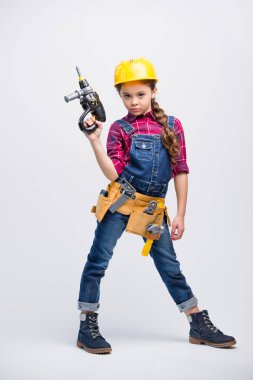 Little girl in tool belt clipart