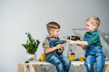 Little boys with tools clipart
