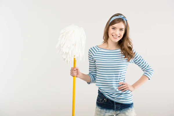 Young woman with mop — Stock Photo, Image
