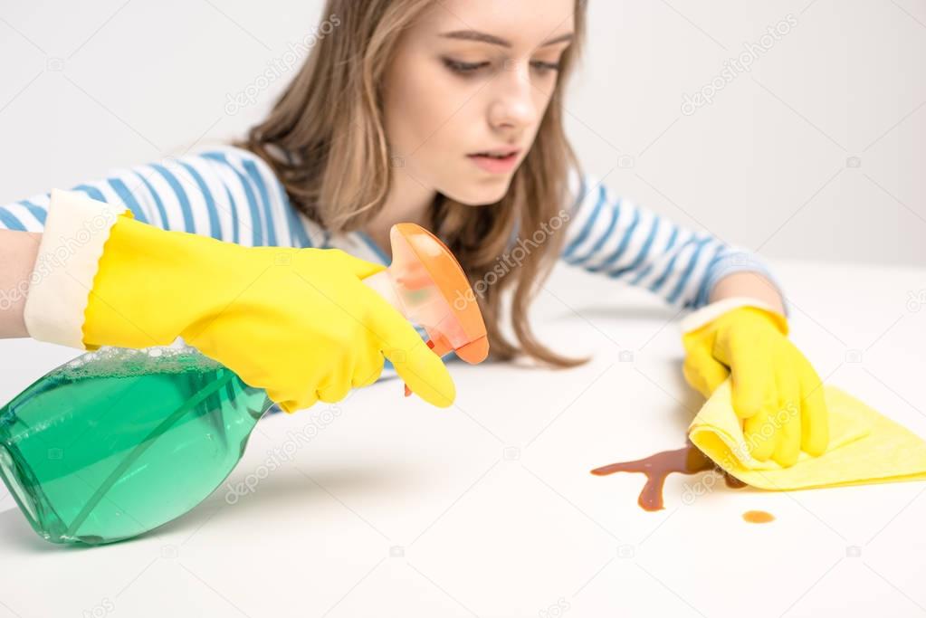 Woman removing stain