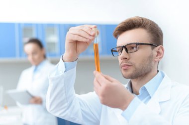 Scientist examining test tube