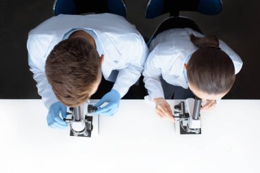 Mikroskoplarla çalışan bilim adamları