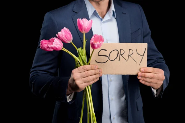 Man with tulips bouquet — Stock Photo, Image