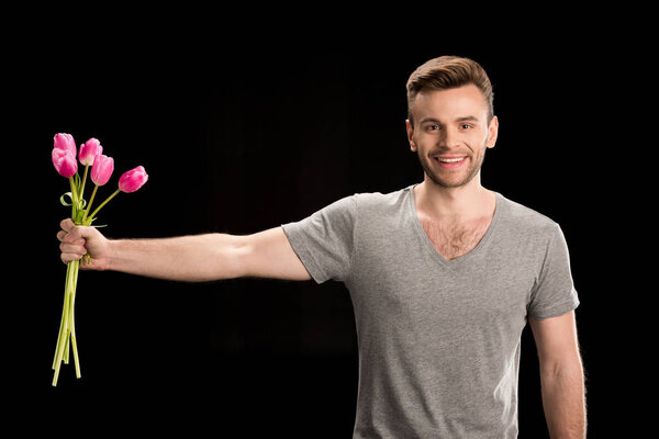 man with tulips bouquet