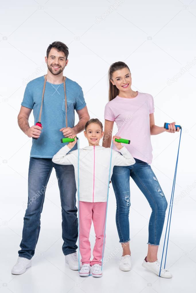 family with jump ropes