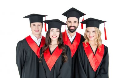 Happy students in mortarboards  clipart