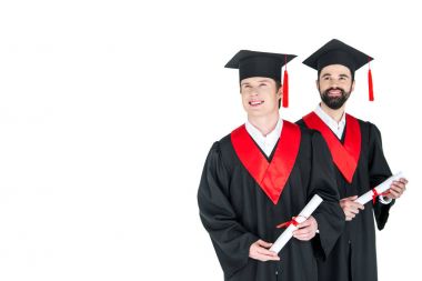 Happy students with diplomas  clipart