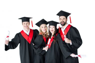 Happy students with diplomas  clipart