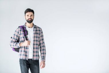 bearded student with backpack clipart