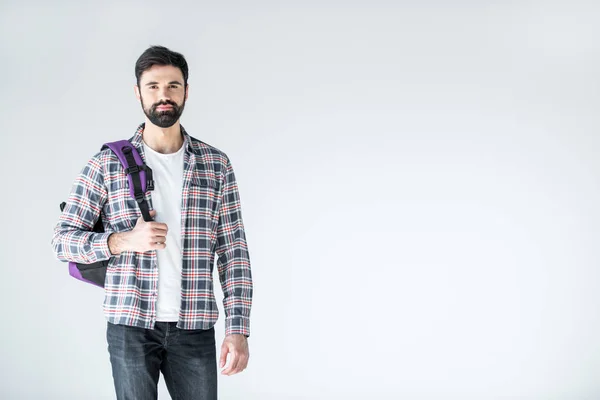 Skäggiga student med ryggsäck — Stockfoto