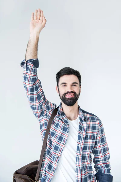 Man with raising hand — Stock Photo, Image