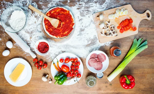 Top view of pizza ingredients — Stock Photo, Image