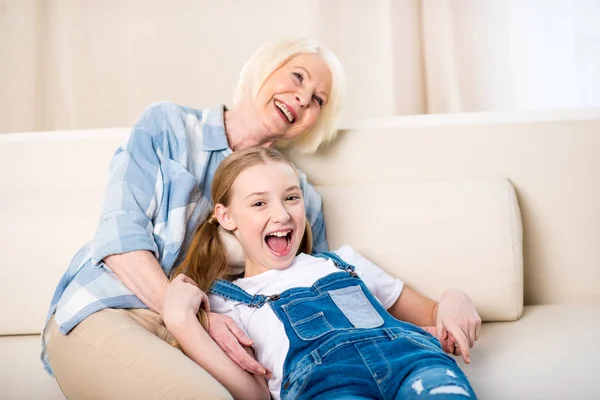 Happy grandmother and granddaughter — Stock Photo, Image