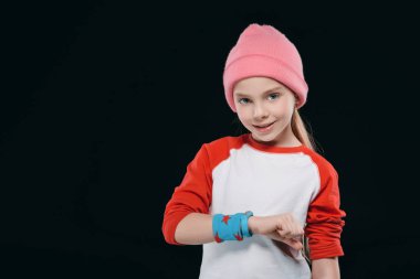 girl with fitness tracker clipart