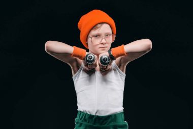 boy training with dumbbells clipart
