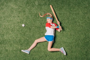 girl playing baseball  clipart